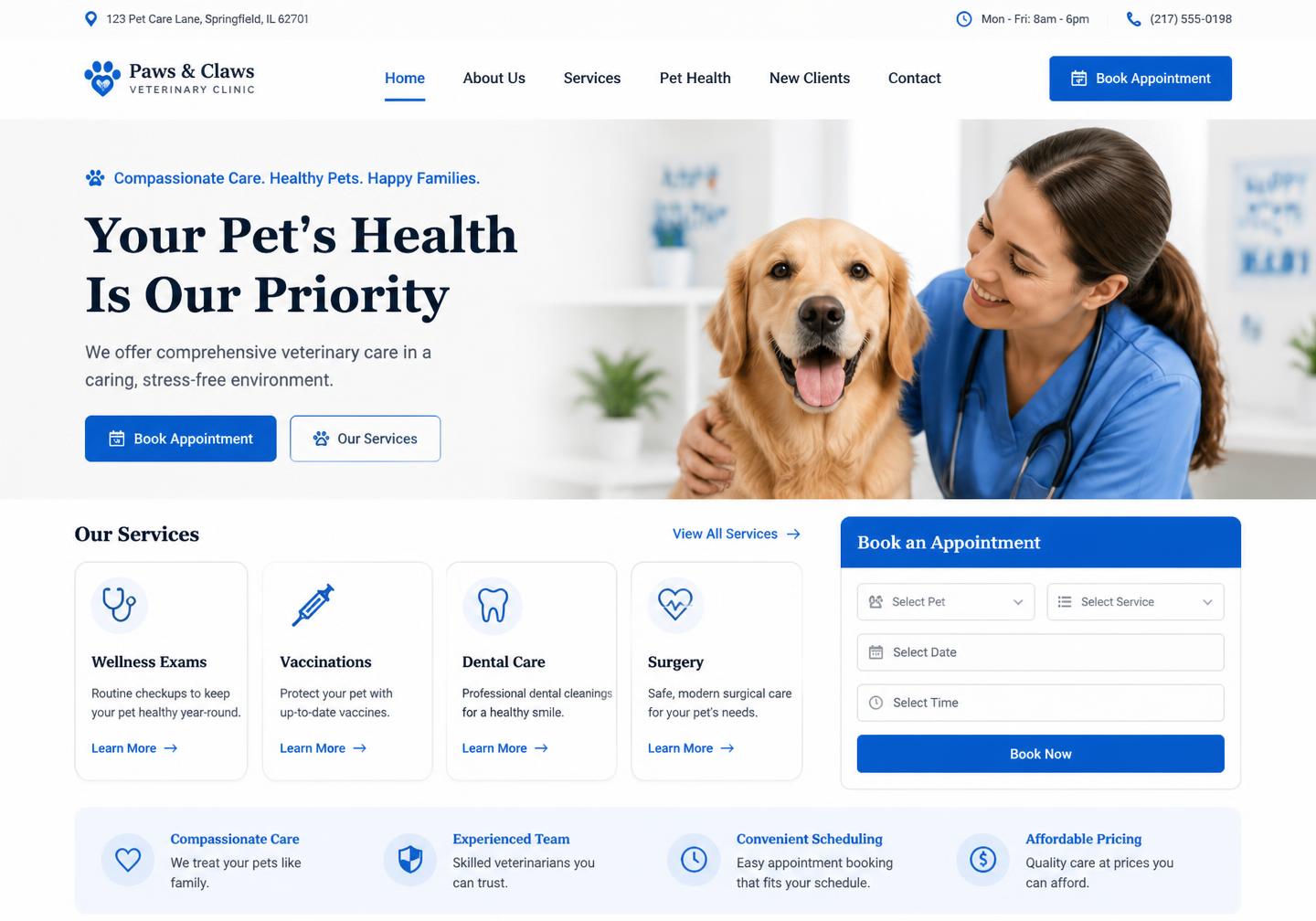 Vista previa de la web demo para una veterinaria